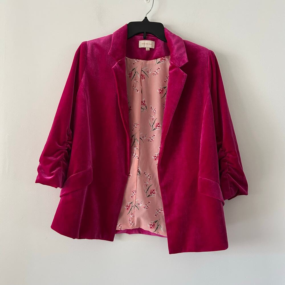 Skies Are Blue Magenta Velvet Blazer Jacket Size S